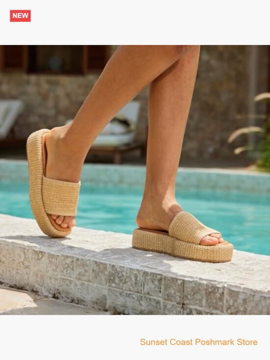 Platform Sandals Raffia Espadrille Slides Slip On Summer Beach main image 4
